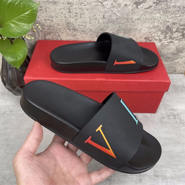 

2022 new men women slipper font shoes slide fashion sandals flat flip flop with box size 35-46, Black