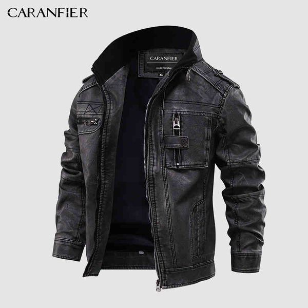 

caranfier mens ets motorcycle stand collar zipper pockets male us size pu coats biker faux leather fashion outerwear, Black