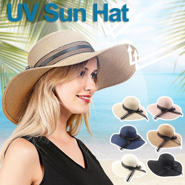 

beach straw hat female summer bow sun womens foldable sunscreen fisherman roll up floppy hats uv caps outdoor, Black;white
