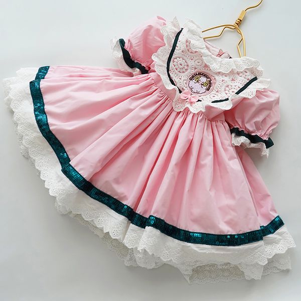 

new design good quality factory price fashion selling childrens lolita ruffled round neck dress, Red;yellow