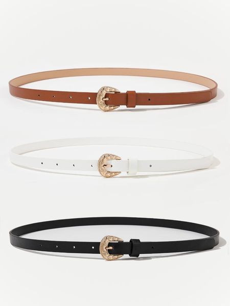 

belts 3pcs western european and american style with jeans dress shein the same shine belt 2021, Black;brown
