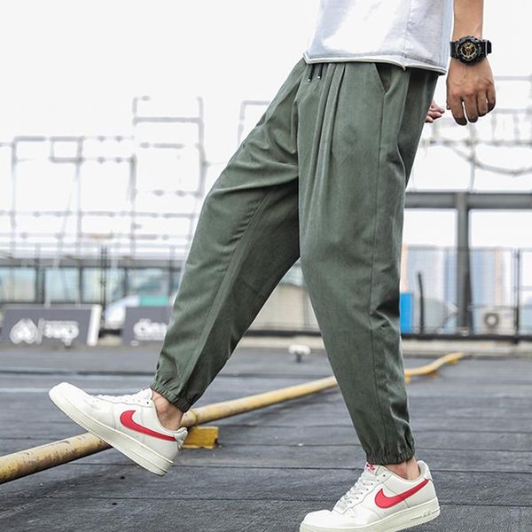 

men's pants hzirip 2021 casual for lace-up harem and aports pant all-match cropped elastic waist puls size multiple colour, Black