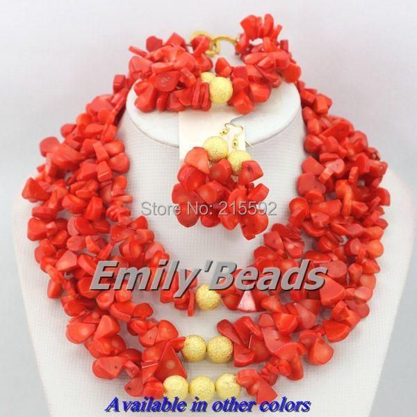 

earrings & necklace fashionable african pink coral beads jewelry set nigerian wedding costume cj279, Silver