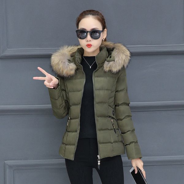 

leather short cotton women for bottom coat winter great korean wild size slim color solid female gross parkas removable cap lq538 olv1, Black
