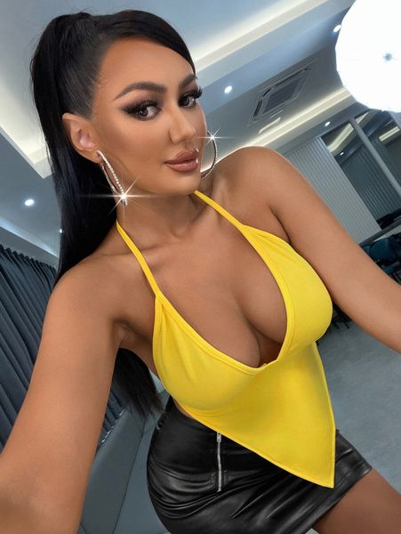 

sxy tie backless hanky hem halter 985c#, White