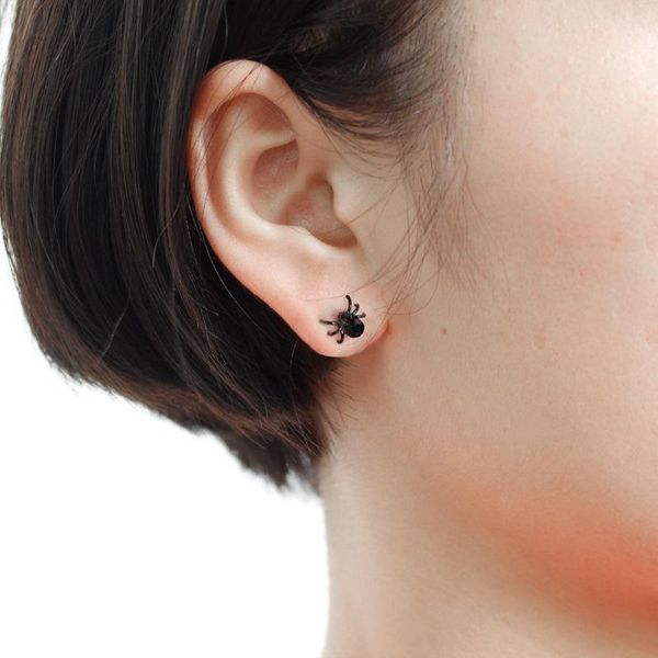 

stud fashion minimal black spider earrings for women punk style tiny insect animal hip hop piercing earring accessories, Golden;silver