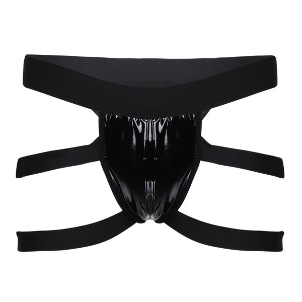 

lingerie male underwear for mens strappy patent leather jockstrap underpants t-back nightwear club costume gay briefs, Black;white