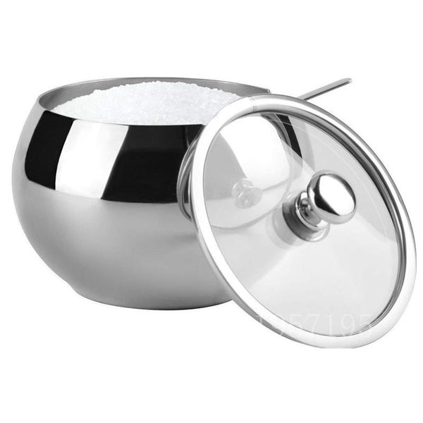 

storage bottles & jars kitchen seasoning box stainless steel large sugar bowl with glass clear lid and spoon
