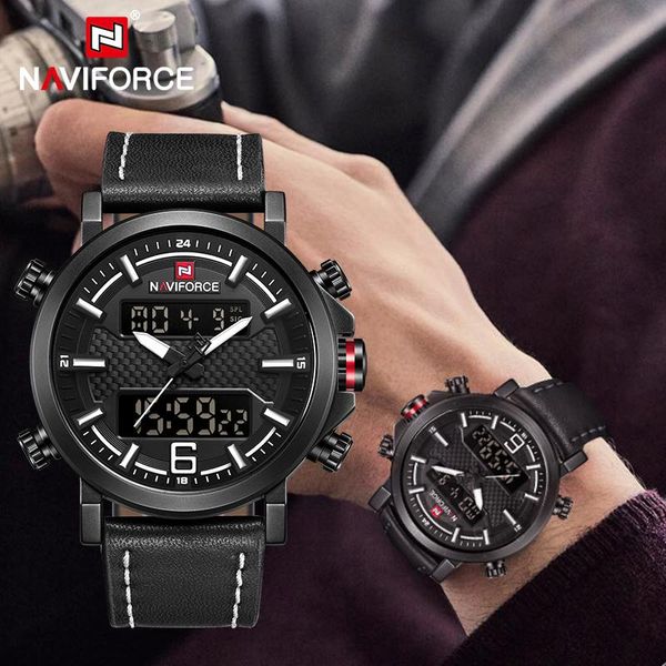 

wristwatches naviforce men's fashion sports wristwatch luxury waterproof quartz watches male date led analog digital clock relogio masc, Slivery;brown