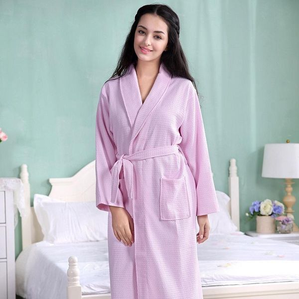 

summer kimono cotton robe men women bathrobe waffle robes soft peignoir homme badjas sleep lounge sleepwear women's, Black;red