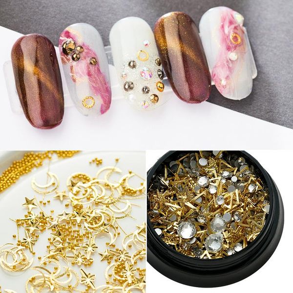 

nail art decorations mix 3d ab rhinestones crystal acrylic nails decoration diy tips alloy rivets jewelry manicure accessories supplies, Silver;gold