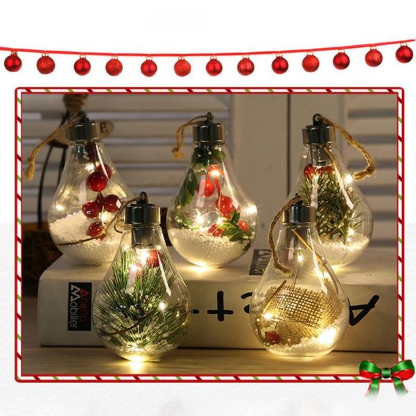 Transparente LED-Weihnachtsverzierung, Baum-Anhänger, Kunststoff-Glühbirne, Kugel, Heimdekoration, Geburtstagsgeschenk, Neujahrsgeschenke, Lichter, Hängedekoration für Weihnachtsfeier, Außen- und Innenbereich