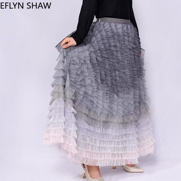 

skirts high-end women skirt summer sweet hit color cake fashion oversized cascading ruffled irregular gradient gauze, Black