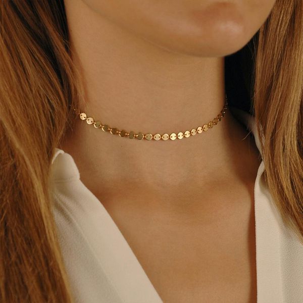 

simple necklace women choker pendants gold plated men coin chain 211769, Golden;silver