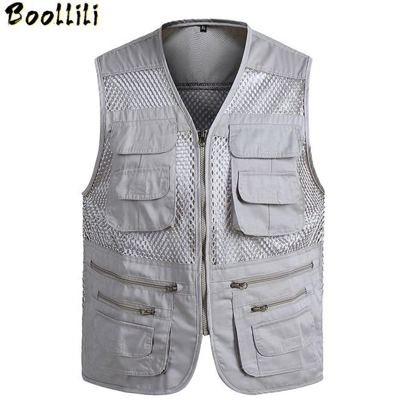 

men's vests summer men classic mesh vest xl-3xl male casual thin breathable sleeveless jacket mens multi pocket reporter baggy waistcoa, Black;white