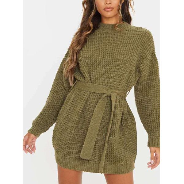 

women's sweaters trutleneck sweater dress women 2021 autumn winter casual a- line lace up long sleeve color matching warm jumpers, White;black