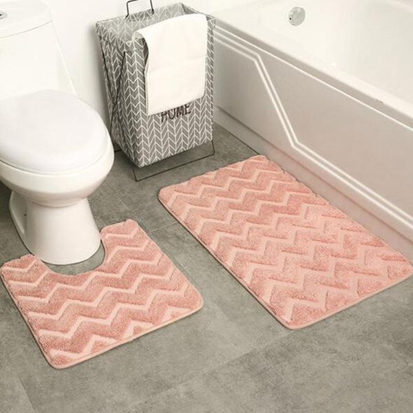 

carpets houshold bathroom carpet non-slip floor mats 2 sets simple striped soft plush velvet toilet gray foot pad absorbent