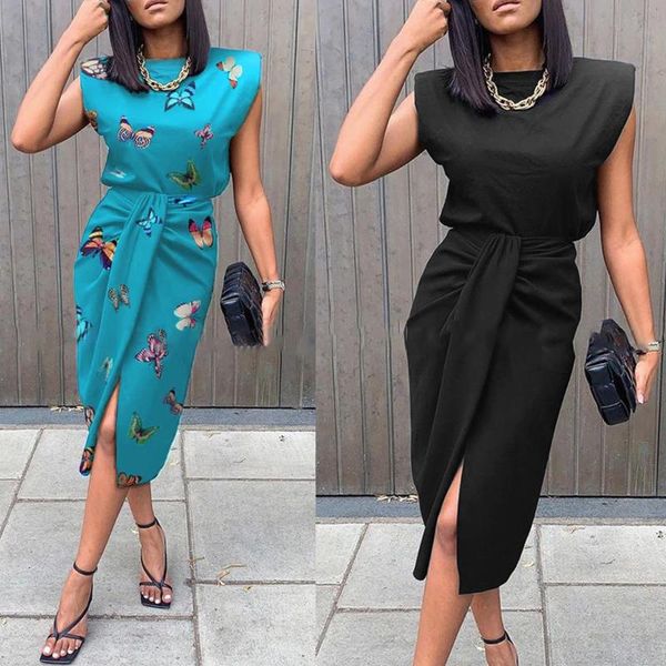 

casual dresses 2021 summer temperament butterfly print mid-waist slim mid-length skirt women dress, Black;gray