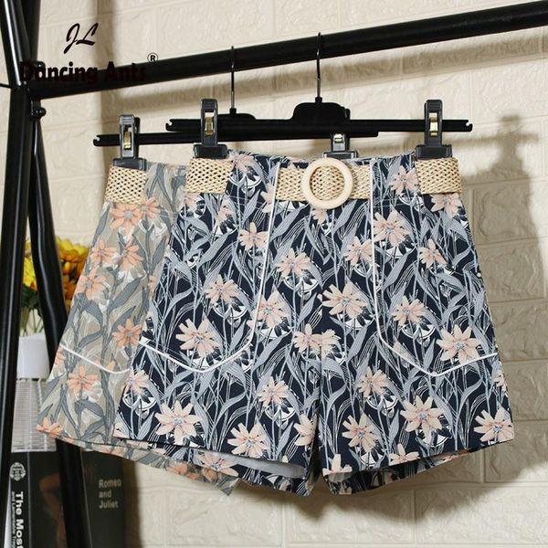 

women a-line shorts high waist flower print wide-leg short pants 2021 summer female fashion vintage loose women's, White;black