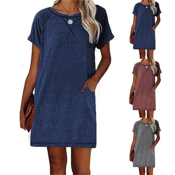 

casual dresses women v neck short sleeve party dress 2021 summer art print knee-length ladies streetwear plus size femme, Black;gray