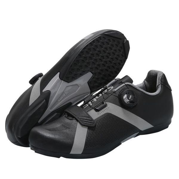 

cycling footwear santic men's shoes professional athletic non lock bicycle adjustable rotating buckle casual road bike sneakers, Black
