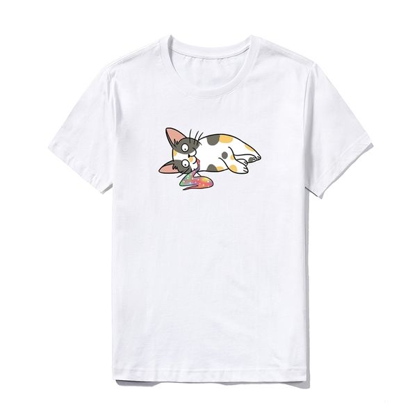 Herren T-shirt Sommer Casual Lustige Cartoons Katze Nette Kurzarm T-shirts Homme Streetwear Anime Baumwolle Slim Fit Männer T-shirts 210603