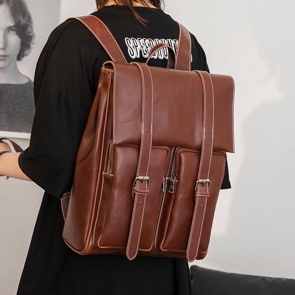 

tidog stylish retro shoulder bag male mad horse leather student backpack
