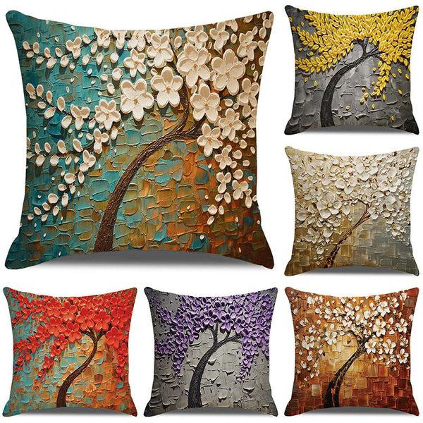 

cushion/decorative pillow spring oil painting pillowcase for home square bird tree decorative case cotton blue cushion cover 45