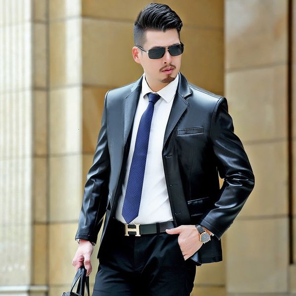 

men's trench coats leather jacket, moped imitation clothing., Tan;black