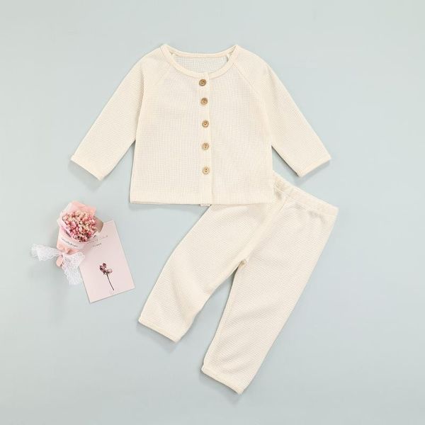 

clothing sets 2pcs baby's solid color/flower printed long sleeve cardigan elastic trousers toddler girls boys spring autumn, White