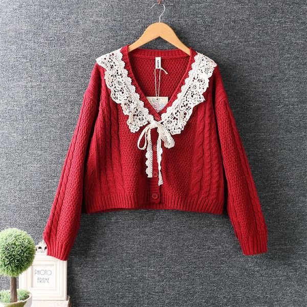 

women's knits & tees autumn small fresh v neck long sleeved cardigan short sweater women casual, White
