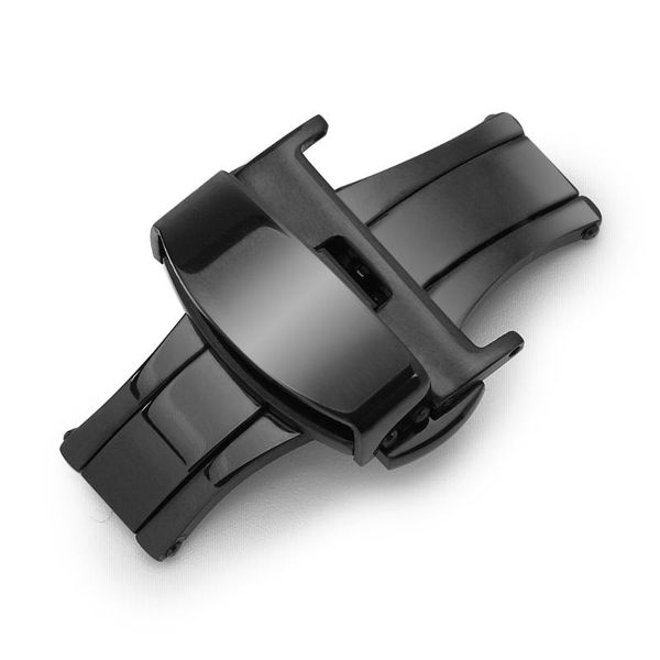 

watch bands 10,12,14,16,18,20,22,24mm gold black full stainless steel butterfly buckle for leather strap accessories double press, Black;brown
