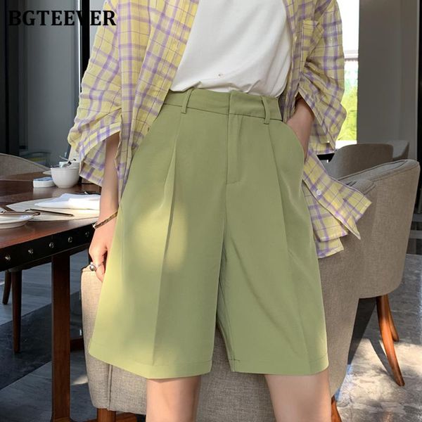 

women's shorts bgteever fashion high waist women casual half- length sashes belted loose pockets 2021 spring summer, White;black