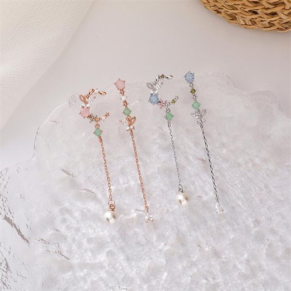 

dangle & chandelier asymmetric star moon zircon fairy butterfly flower round bead tassel drop earrings for women fashion jewelry accessories, Silver