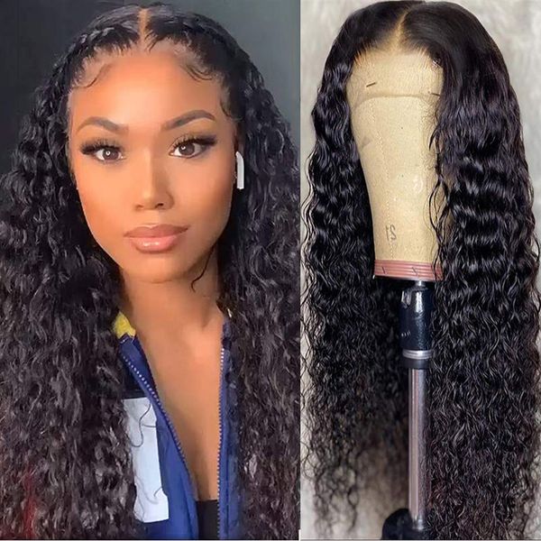 

lx brand long deep wave lace front wig high temperature fiber glueless wig black cosplay lace wig for women pre pluckedfactory direct