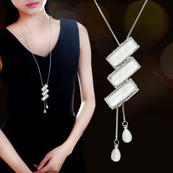 

pendant necklaces delicate opal geometry long & pendants for women fashion jewelry korean necklace sweater dress accessories all match, Silver