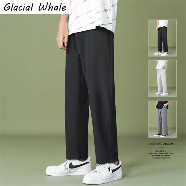 

glacialwhale men wide leg pants casual light weight joggers trousers streetwear cold feeling comfortable home pants men 211119, Black