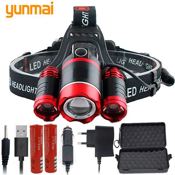 

headlamps headlamp sets xm t6 zoomable rechargerbale head lamp 18650 battery +charger+toolbox waterproof fishing lantern yunmai