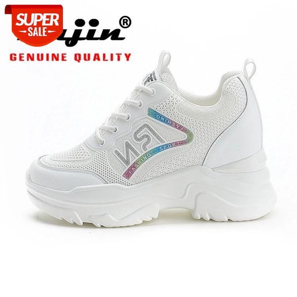 

fujin 2021 wedge heels air mesh platform wedge shoes white breathable chunky sneakers summer walking shoe genuine leather #vd1p