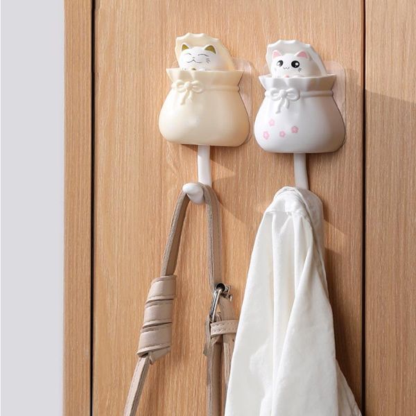 

hooks & rails adhesive hook dynamic cartoon figure towel wall punch-cute cat hanging storage device for keys bag hat