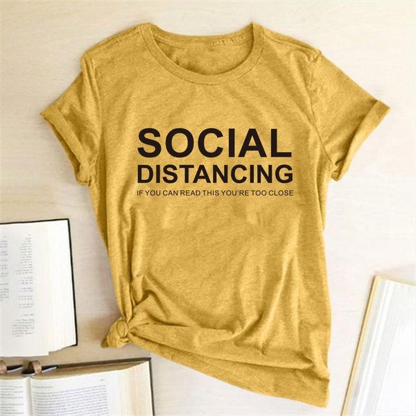 

social distancing printed woman mens tshirts summer harajuku casual for men and women female round neck clothes mujer camisetas, White;black