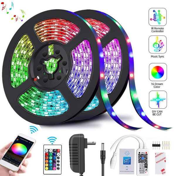 

strips led strip light 2835 smd rgb tape 5m 10m 15m 20m dc12v 3528 flexible stripe ribbon diode 24key controller wif adapter