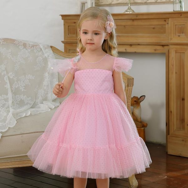 

girl's dresses little princess pink girl dress tutu fluffy polka dots baby flower wedding gown children kids for girls party wear, Red;yellow