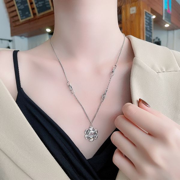 

chaosheng s925 sterling silver splicing sweet cool wind lovely smiling face sunflower necklace fashion creative versatile necklace