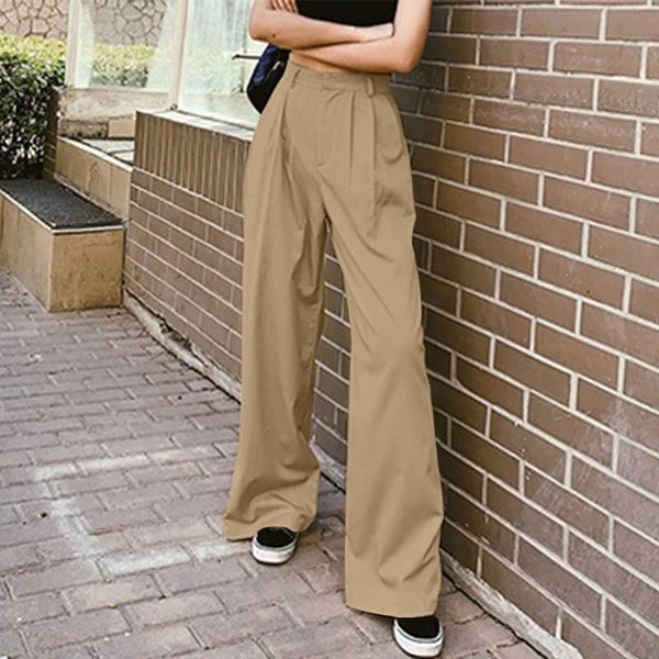 

women's pants & capris 2021 zanzea fashion wide leg long pantalon female casual solid loose trousers pleated turnip palazzo streetwear, Black;white