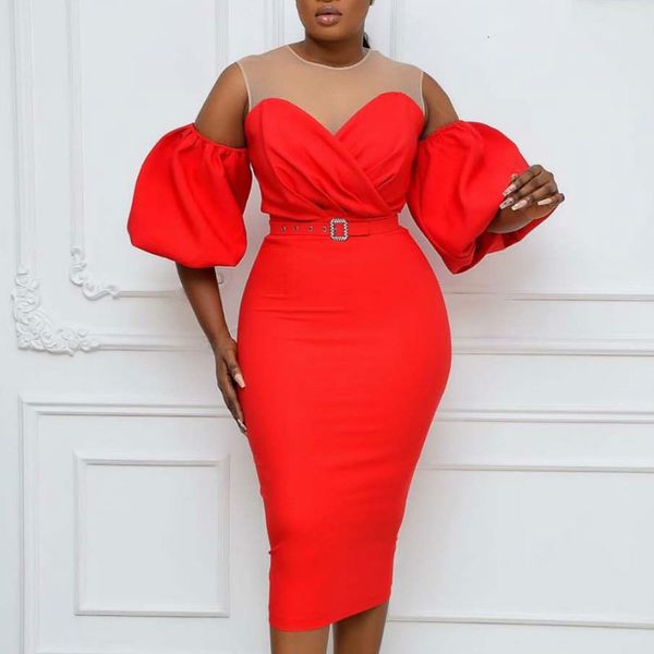 

two piece dress women party patchwork mesh see through short lantern sleeves high waist package hip celebrate event occation femal, White