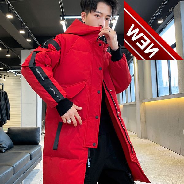 

-20 degree winter clothing youth mid-length tooling men's down jacket fashion thick white duck overcoat hooded windbreaker, Black
