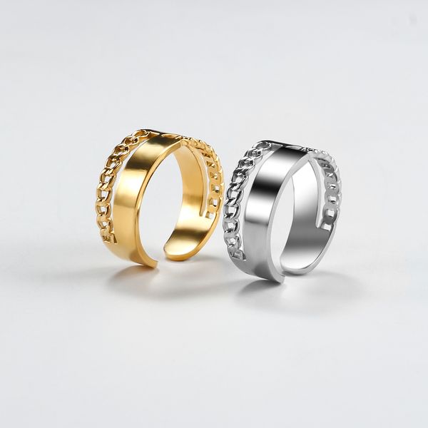 

316l stainless steel rotatable men ring spinner chain opening adjustment jewelry punk women for party gift, Silver