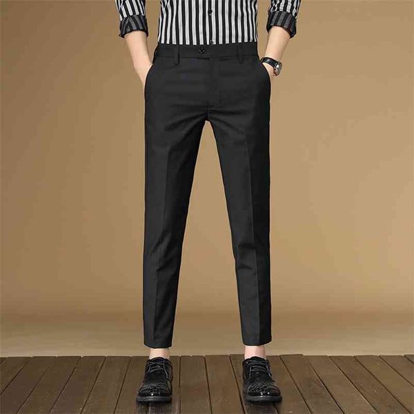 

tfetters brand mens four seasons casual pants men seven colors polyester business mid straight ankle-length trousers 210715, Black