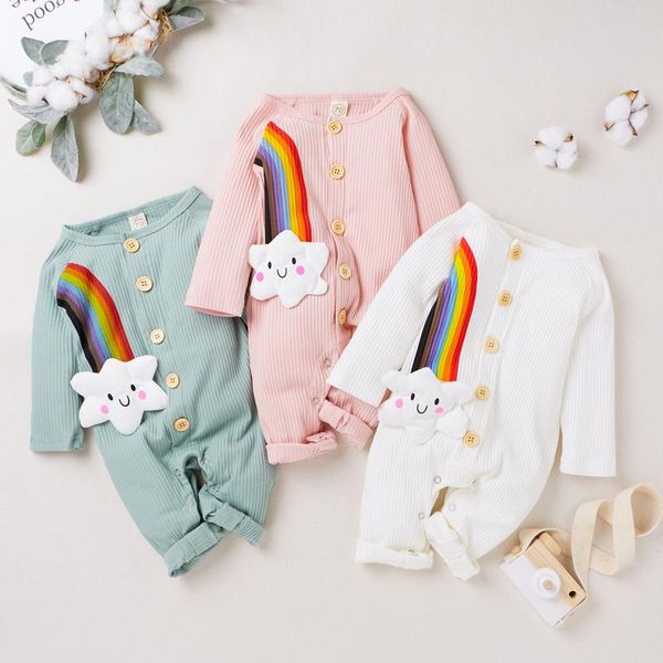 

jumpsuits children infant kids romper, baby girls boys rainbow cloud suit round neck long sleeve one-piece garment for born, Blue